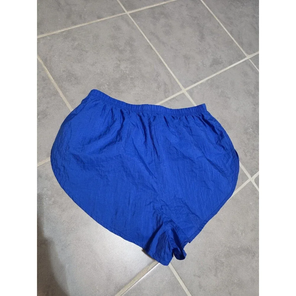 Vintage 90s Body Wrappers 100% Nylon Shiny Blue Split Running Shorts Size Large